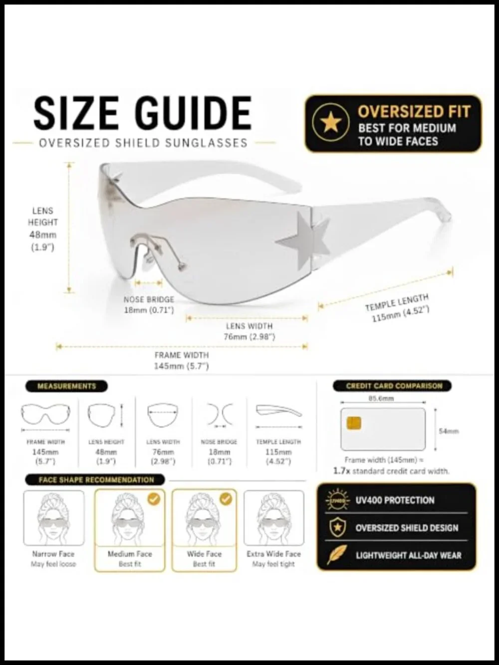 Rimless Shield Sunglasses Y2K Star Accent UV400